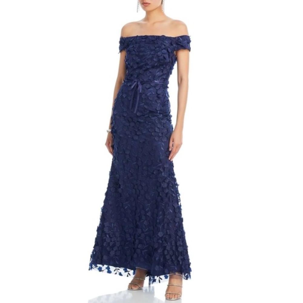 Eliza J Navy 3D Floral Gown